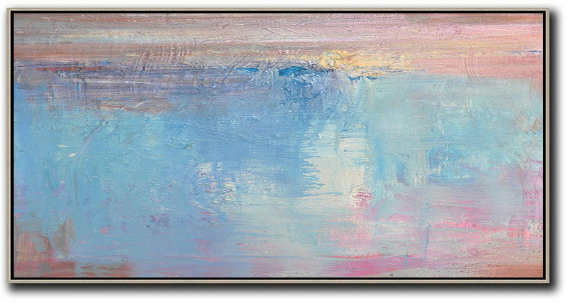 Original Extra Large Wall Art,Horizontal Palette Knife Contemporary Art,Big Canvas Painting,Pink,Sky Blue,Purple.Etc
